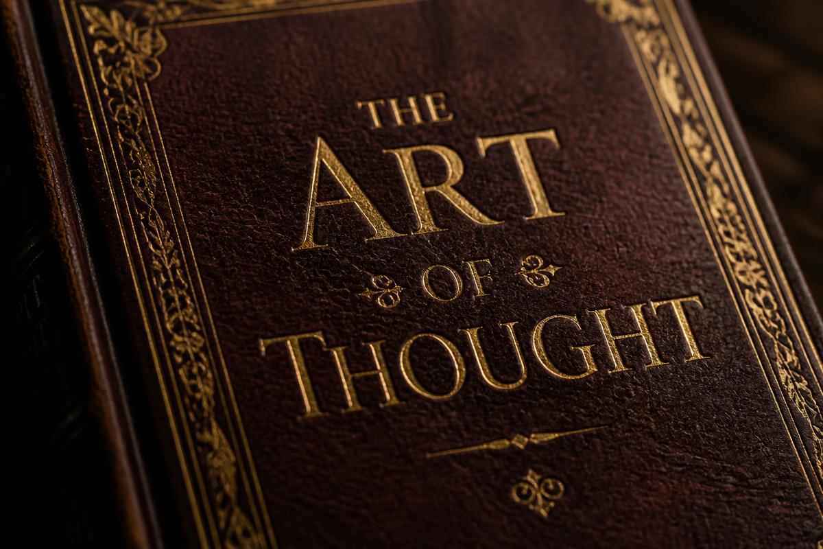 Gold foil serif lettering embossed on a dark burgundy leather book cover